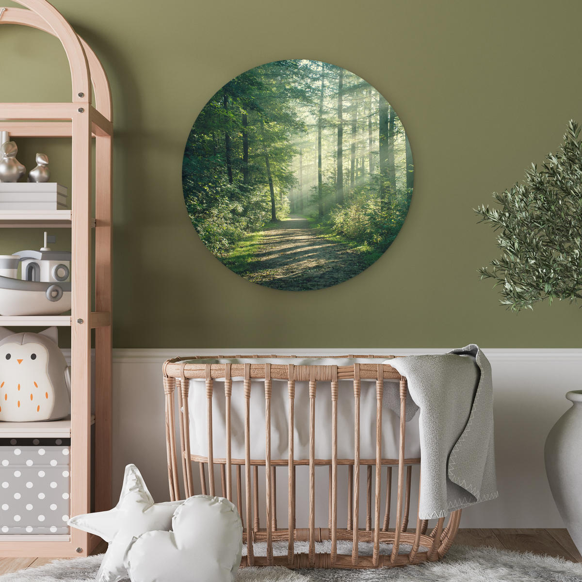 WANDBILD Wald - Weg - Sonne - Bäume - Grün - Natur Wanddeko Schlafzimmer 60x60 cm - Waldgrün, Kunststoff (60/60cm) - MuchoWow