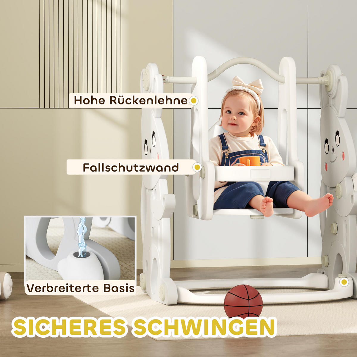 KINDERSCHAUKEL MIT RUTSCHE, Grau, Kunststoff - Grau, Kunststoff (147.5/107/160cm) - AIYAPLAY