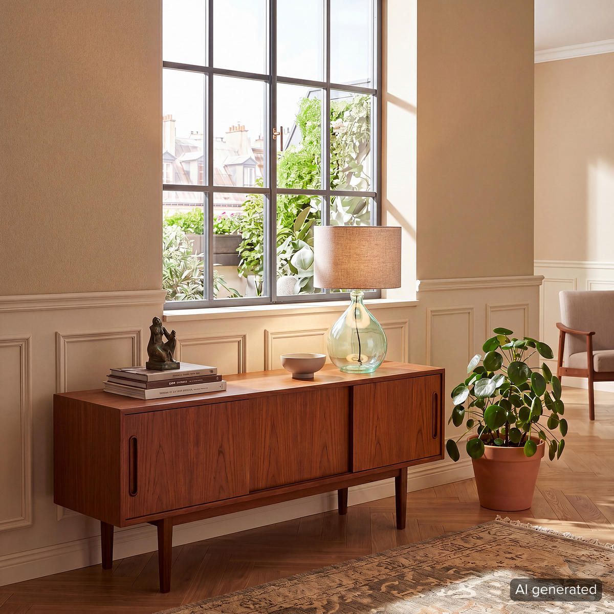 TISCHLEUCHTE - 1-flammig - Hellbraun, Glas/Textil (30/30/54cm) - home24