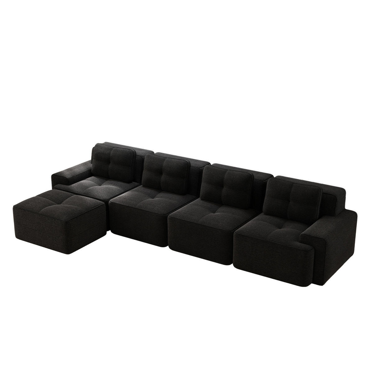 ECKSOFA 382/177/69 cm schwarz aus Cord mit 74 cm Tiefsitz und Chaiselongue - Schwarz, Textil (177/382cm) - OKWISH