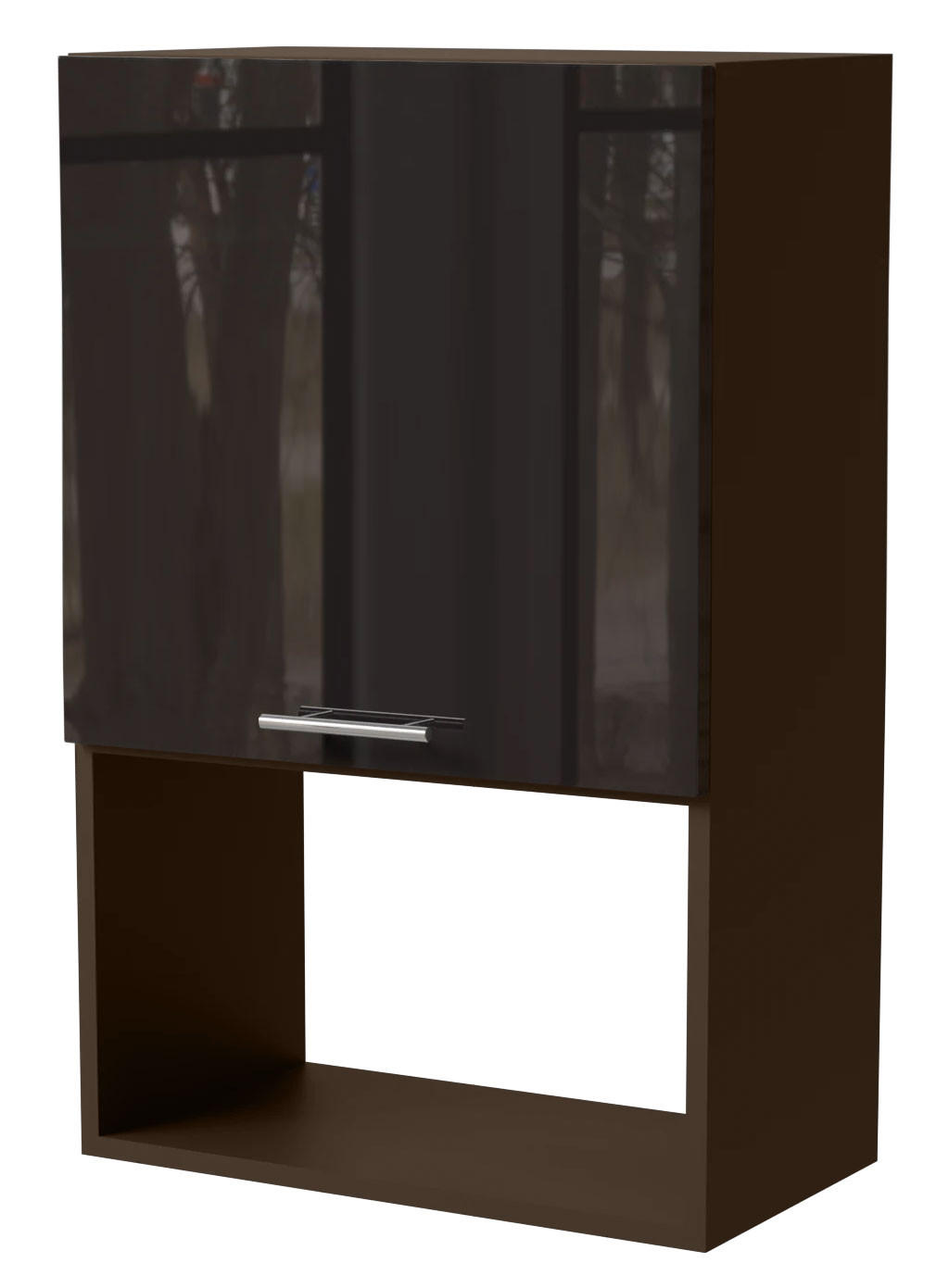 Feldmann-Wohnen Mikrowellenumbauschrank Schwarz Hochglanz, Dunkelgrau 60x96x32.5 cm