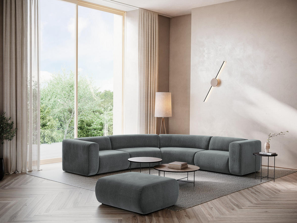 POUF Chenille Stoff Grau - Schwarz/Graphitfarben, Kunststoff/Textil (94/40/89cm) - Makamii