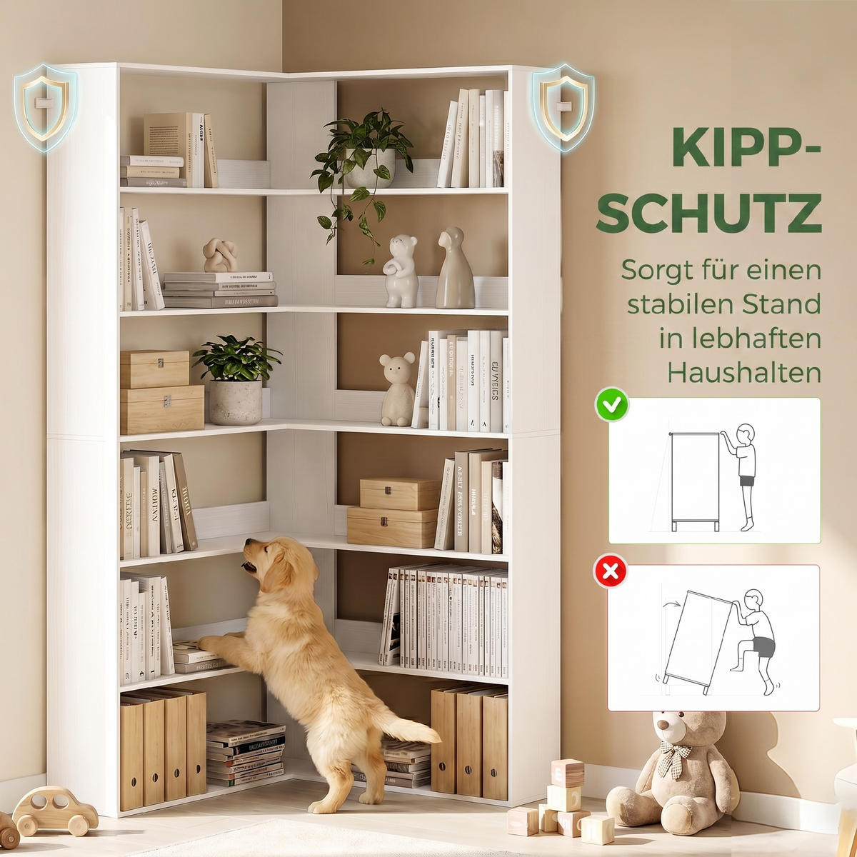 BÜCHERREGAL Spanplatte Weiß - Weiß, Holzwerkstoff (90/180/90cm) - HOMCOM