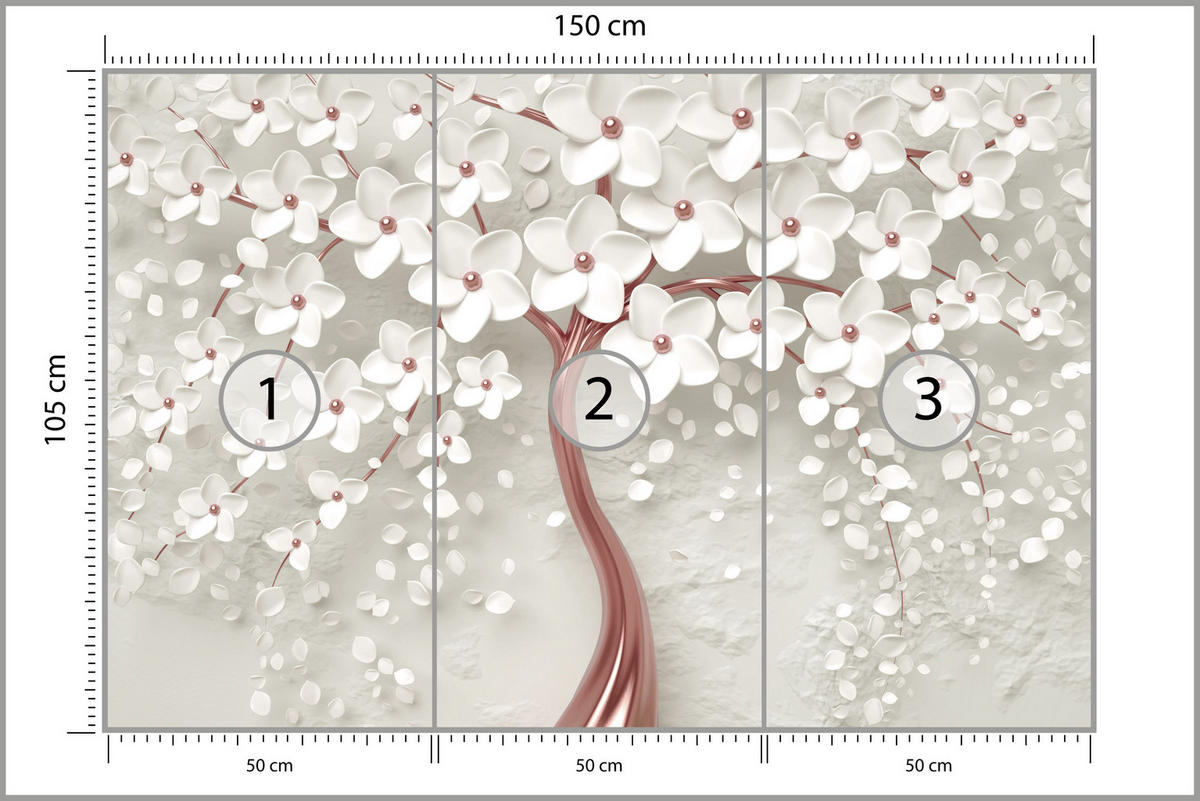 FOTOTAPETE für Schlafzimmer Perlmutt Blumen Abstract Baum 150x105 - Beige/Rosa, Papier (150/105cm) - Muralo