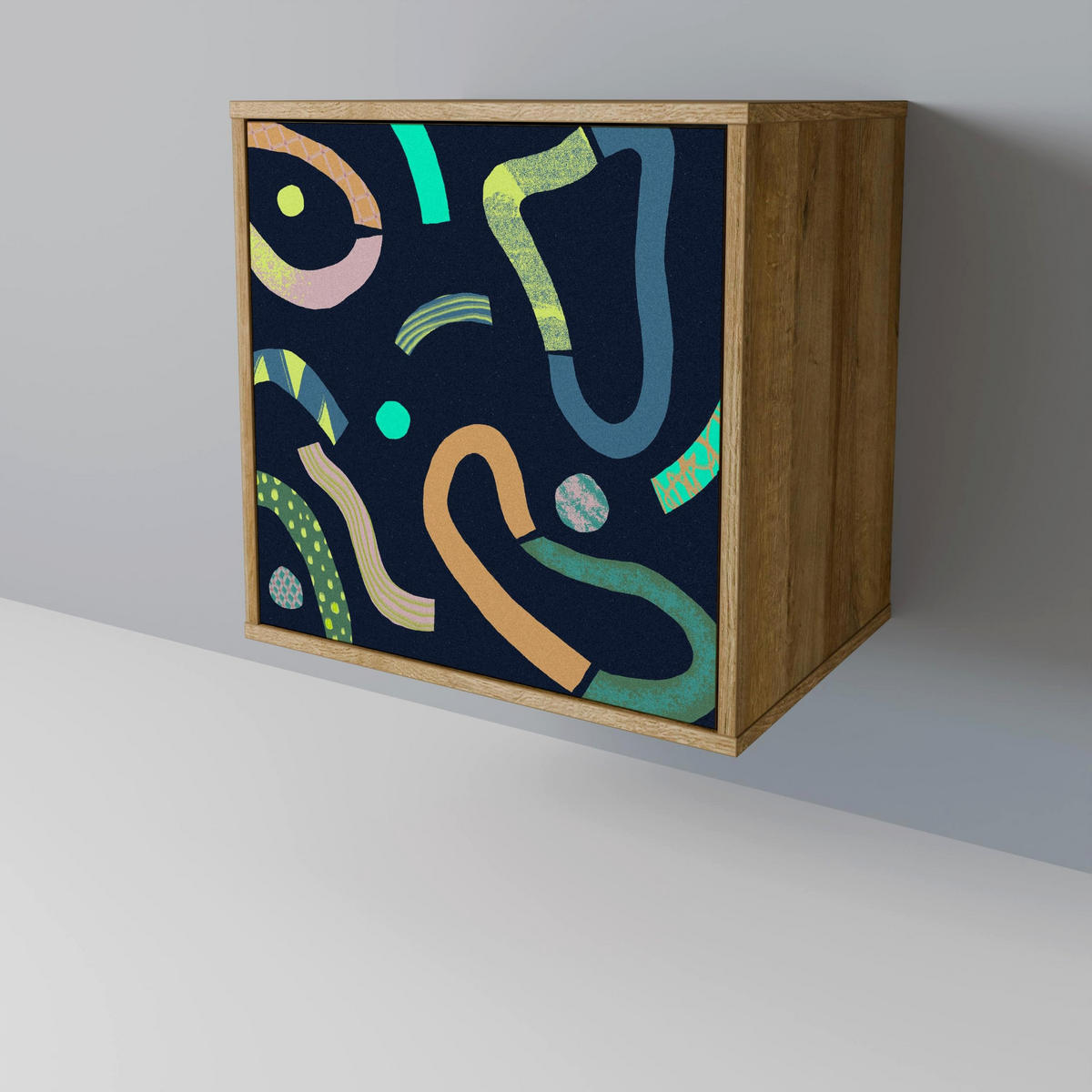 SIDEBOARD CONTRAST DANCE, Eichefarben, 57,5x42x70,5 cm, Schwarze Metall-Sternfüße - Eichefarben/Multicolor, Holzwerkstoff/Metall (57.5/70.5/42cm) - SpaceRebels