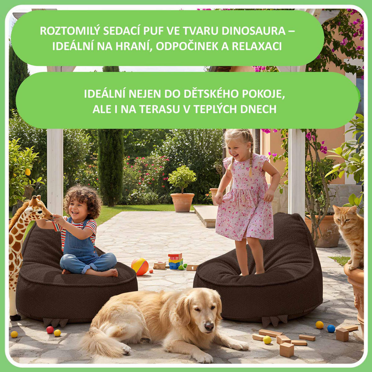SITZSACK FÜR KINDER Dino 75/75/55 cm, weicher Bouclé 315 g/m², abnehmbarer Bezug, Cocoa Brown - Dunkelbraun, Textil (75/55/75cm) - Dreamroots