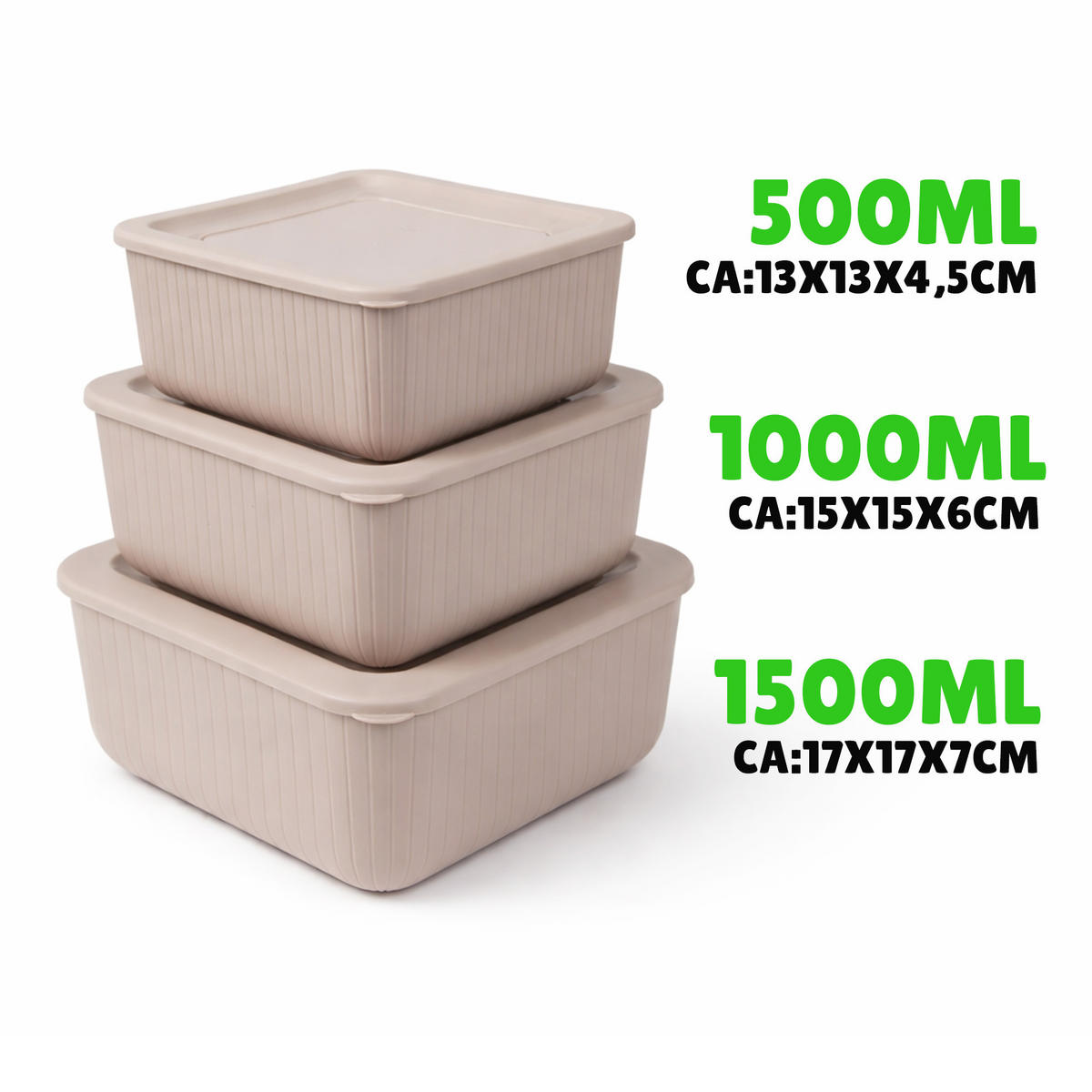 VORRATSDOSEN 3-teilig 0,5L/1L/1,5L Beige - Beige, Kunststoff - ProHome