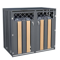 MÜLLTONNENBOX aus Stahl in Grau Holzoptik mit Klappdeckel 132x80x118,5 cm - Grau, Metall (132/118.5/80cm) - Modfu