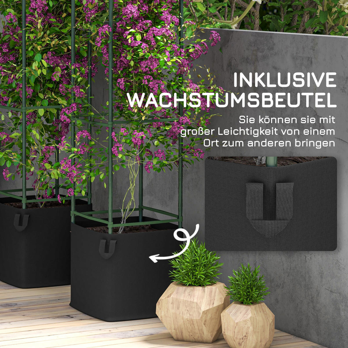 RANKGITTER mit Anzuchtbeutel, Stahl, Grün, 33 x 33 x 180 cm - Grün, Metall (33/180/33cm) - Outsunny