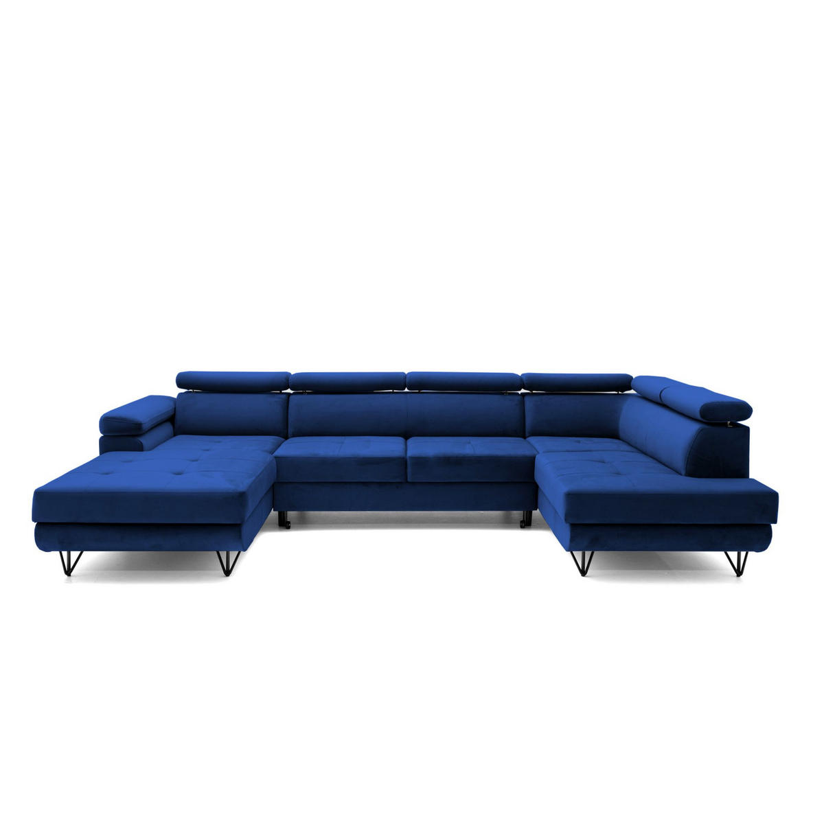 ECKSOFA U-Form JUNIOR U Rechts mit Schlaffunktion 128x254 Velours Blau - Blau/Schwarz, Holz/Textil (184/90/323cm) - Muffo