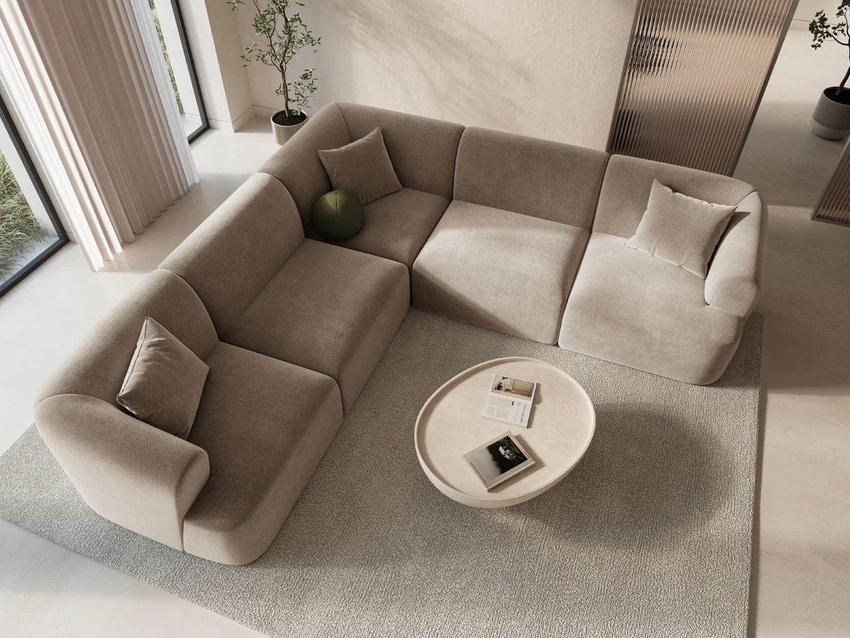 SYMMETRISCHES-MODULARES-ECKSOFA Campi aus Samt dunkelbeige 6 Sitzplätze - Mokka, Textil (255/255cm) - Cosmopolitan Design