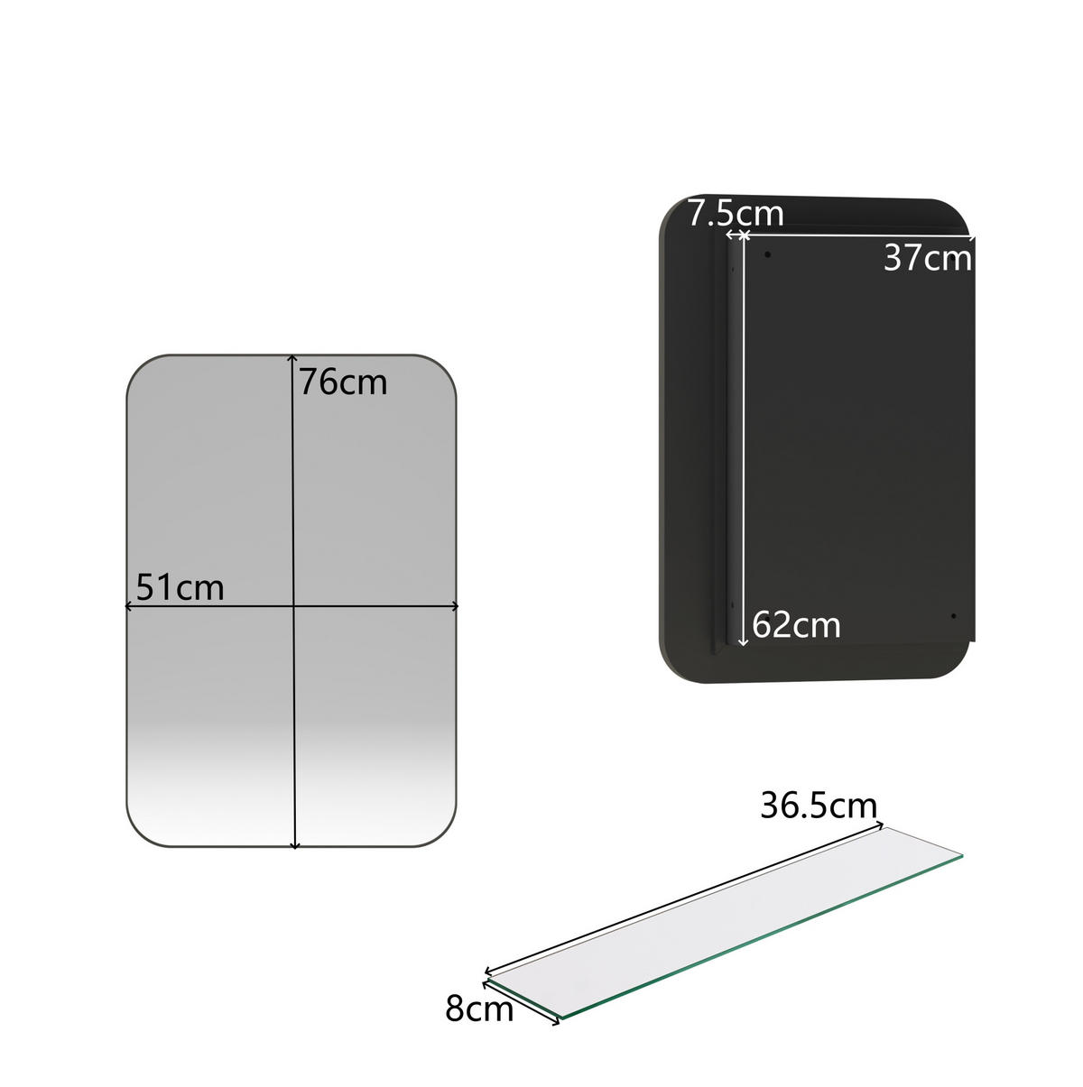 SPIEGELSCHRANK 76x51x12cm schwarz mit Aufbewahrung - Wandspiegel für Badezimmer - Schwarz, Glas (76/12/51cm) - Modfu