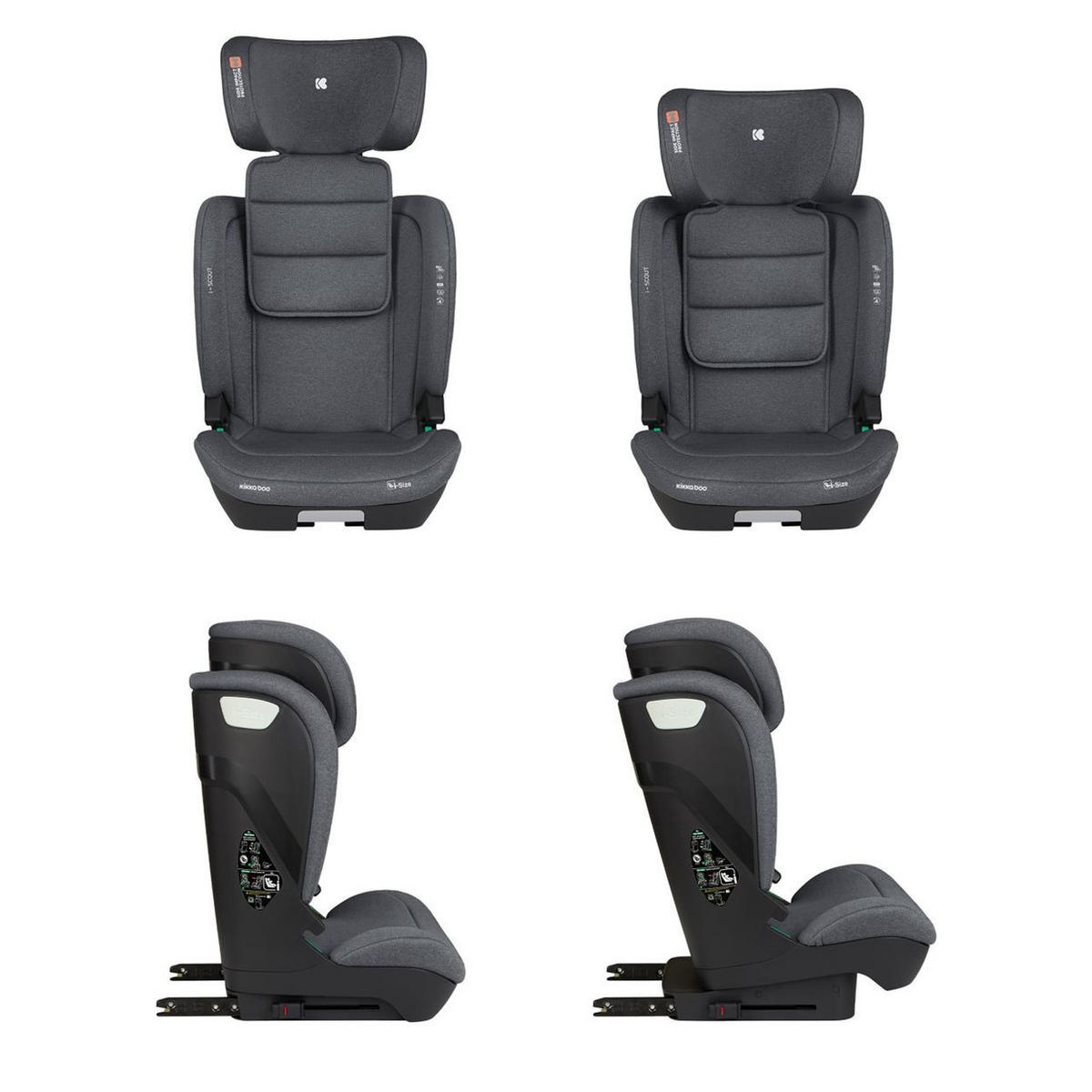 KINDERSITZ i-Scout i-Size grau (100 - 150 cm) Kopfstütze verstellbar Isofix - Grau, Kunststoff (43/63/44cm) - Kikka boo