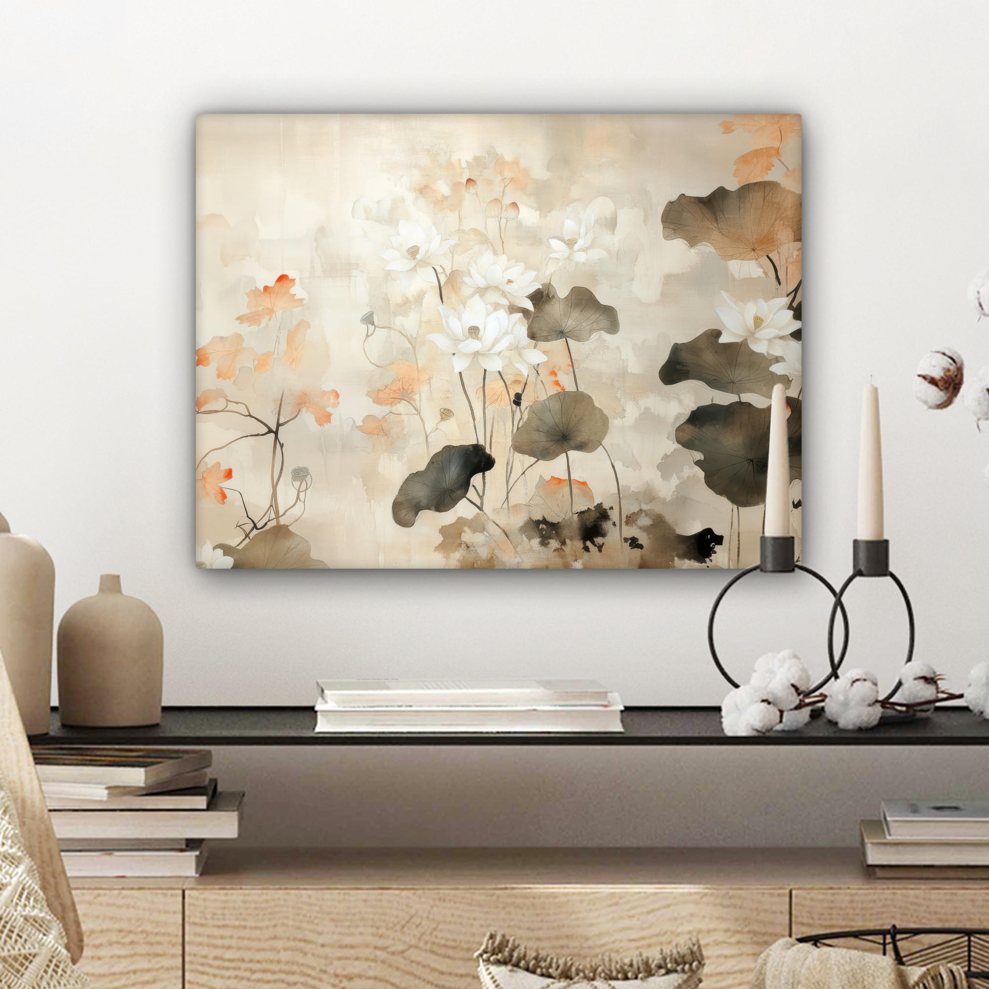 LEINWANDBILD Blumen - Japandi - Wabi sabi 40x30 cm - Sandfarben, Textil (40/30cm) - MuchoWow