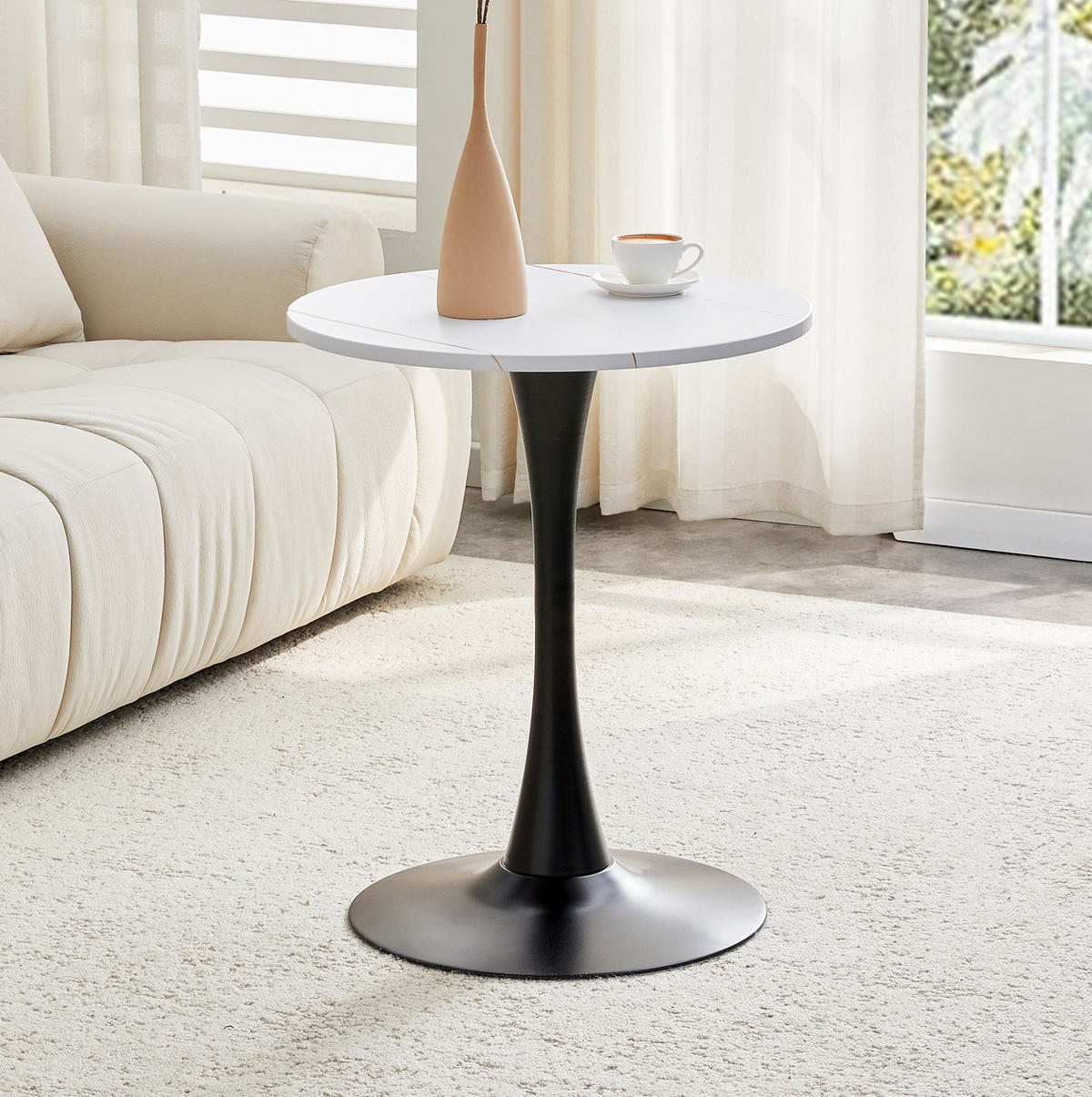 BEISTELLTISCH rund 60/72 cm in Weiß/Schwarz aus MDF und Metall - Weiß, Holzwerkstoff (60/60/72cm) - Flora Grace