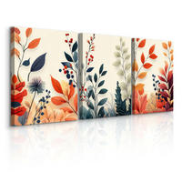 LEINWANDBILDER 3-es Set Blätter Natur - Beige/Rot, Textil (90/40cm) - Muralo
