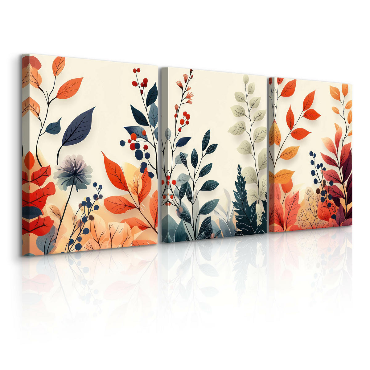 LEINWANDBILDER 3-es Set Blätter Natur - Beige/Rot, Textil (90/40cm) - Muralo
