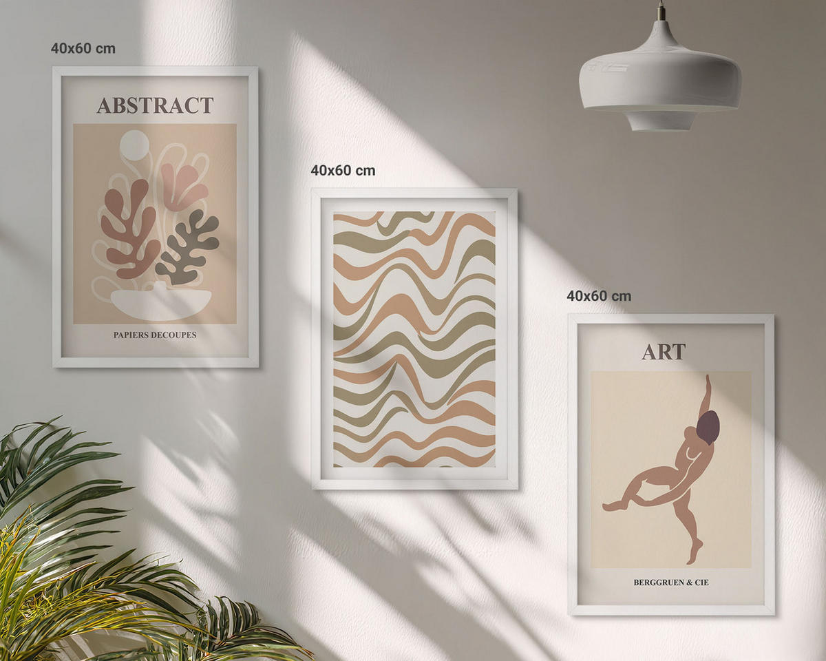 BILDER SET 3er Set - 40x60 cm Weißer Rahmen - Matisse Boho abstrakte Muster - Weiß, Kunststoff (40/60cm) - TULUP