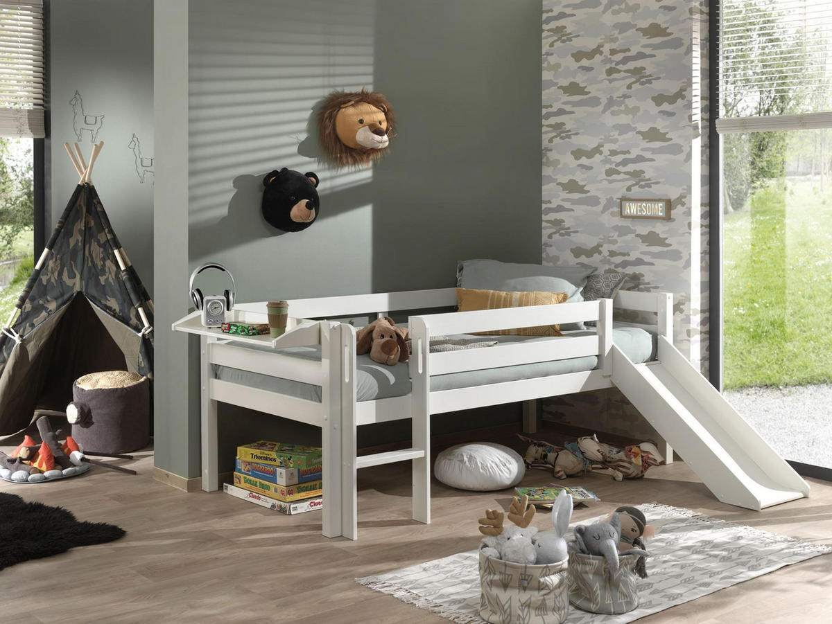 KOJENBETT mit Rutsche Karolina 208x83x175 aus Massivholz in Weiß - Weiß, Holz (90/200cm) - 58aufmkessel