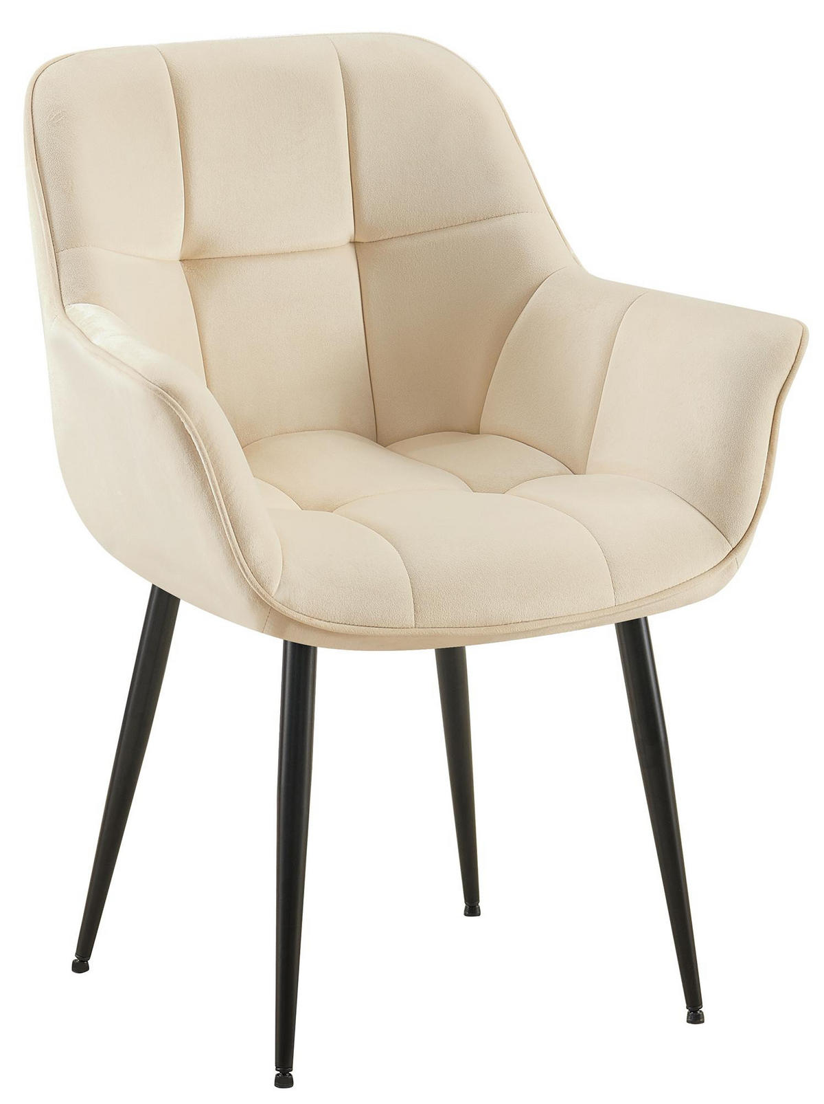 ARMLEHNENSTUHL Samt creme - Creme/Schwarz, Textil/Metall (65/85/58cm) - CLP
