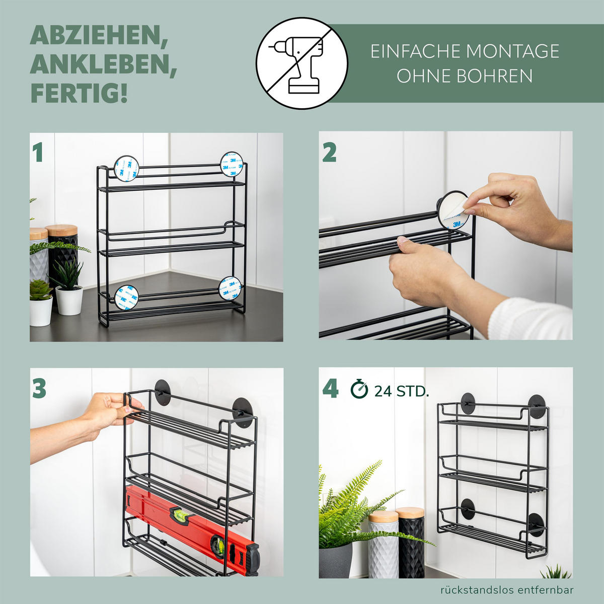 GEWÜRZREGAL, schwarz, Stahl - Schwarz, Metall (32.5/33.5/6.5cm) - bremermann