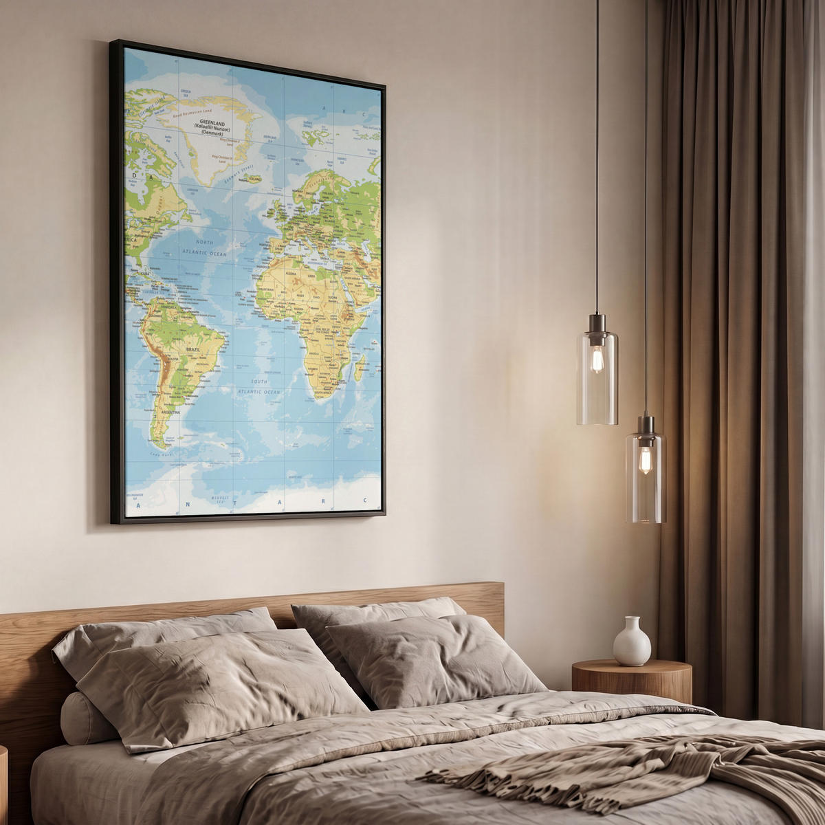 LEINWAND Bilder mit Rahmen - Weltkarte - Statistisch - Blau - Erde - Bildung - 60x90 - Blau, Textil (60/90cm) - MuchoWow