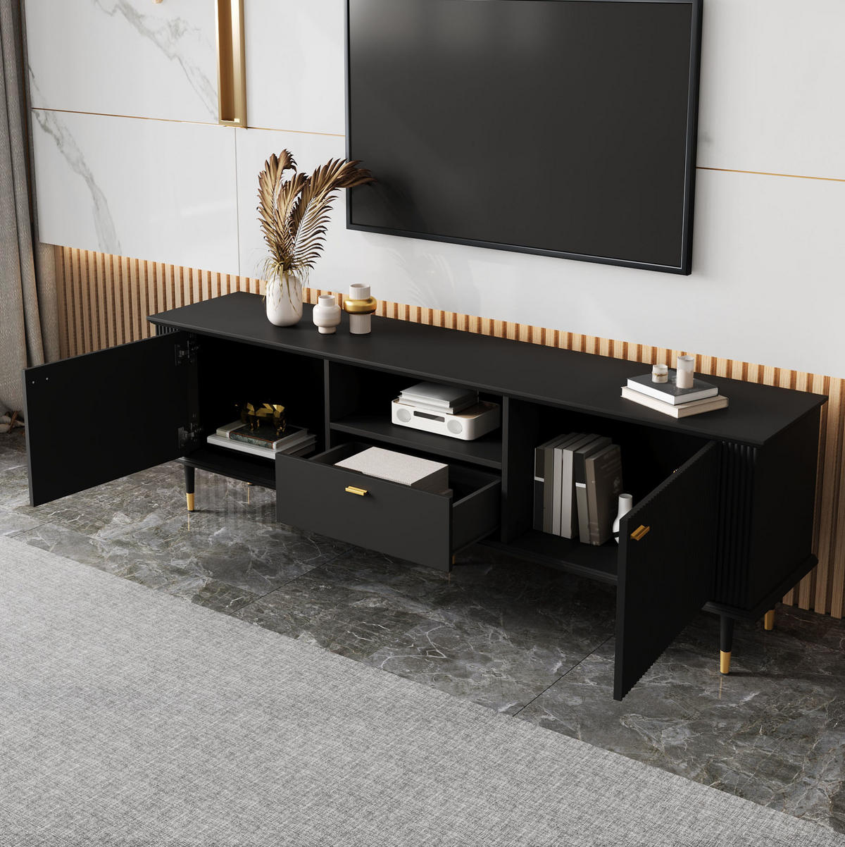 TV-SCHRANK mit Stauraum 170 x 36 x 54 cm MDF Black - Schwarz, Holzwerkstoff (36/54/170cm) - Beauniv