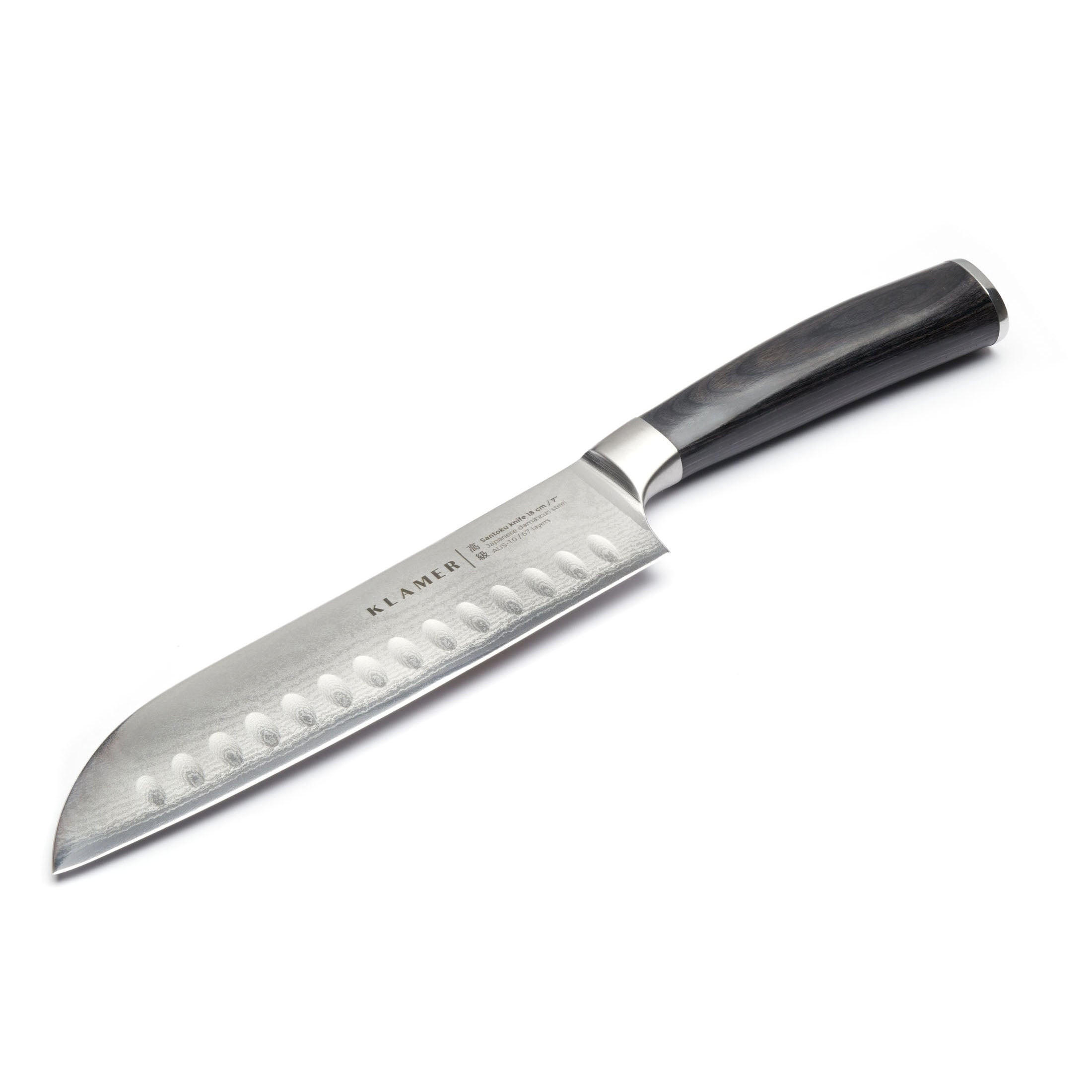 MESSER Premium Santoku Damastmesser 18 cm Pakkaholz - Schwarz, Metall (30cm) - KLAMER