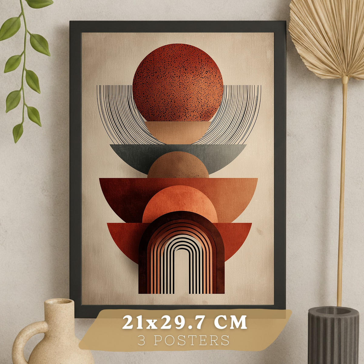 PLAKAT Sada 3 Abstraktní červené tvary A3 Černý rám - černá, papír (29.7/1/42cm) - Nacnic