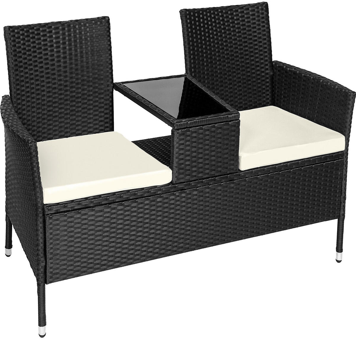 RATTAN GARTENSITZBANK Narbonne,131 x 59 x 82 cm,schwarz/beige - Beige/Schwarz, Kunststoff (61/82/131cm) - tectake