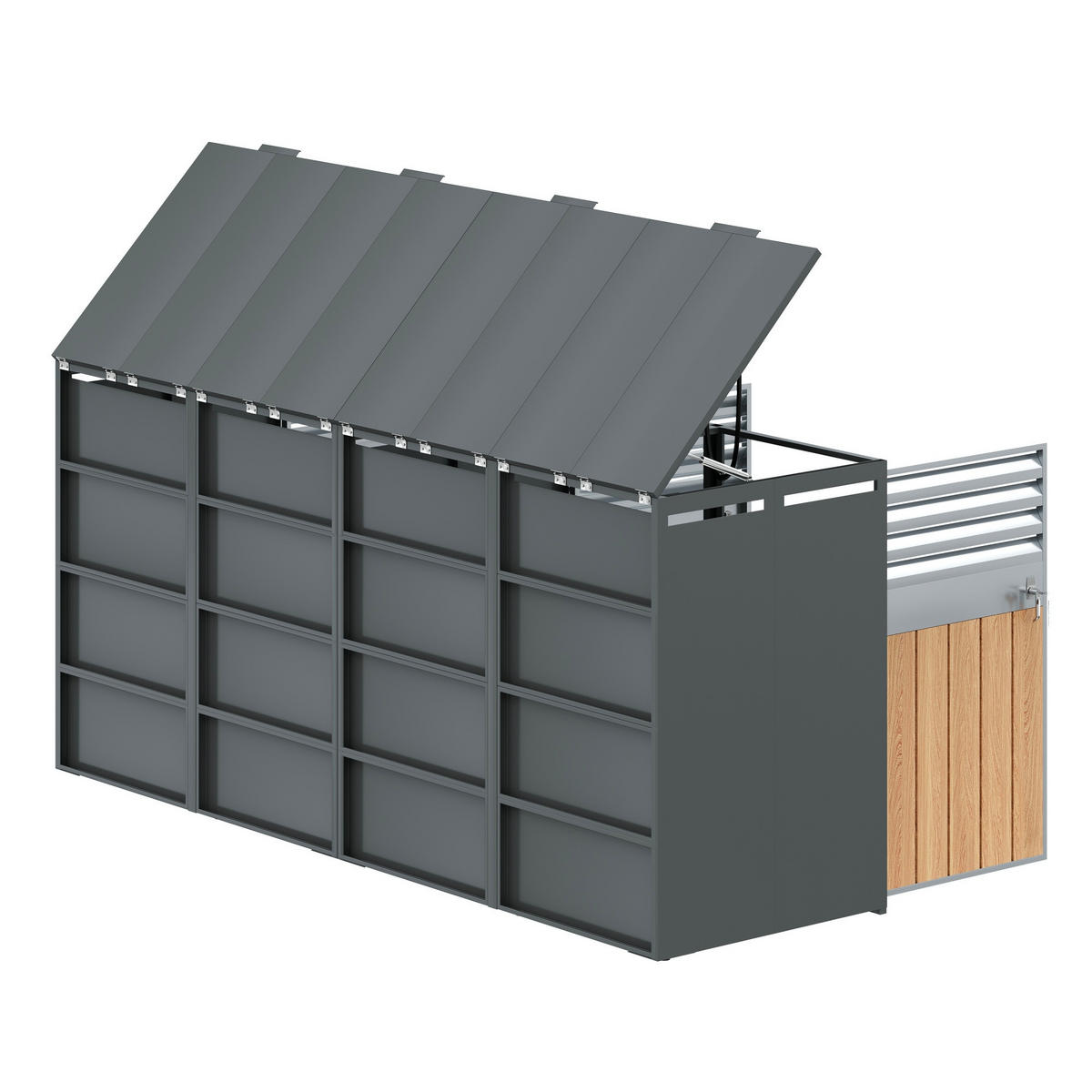 MÜLLTONNENBOX abschließbar 4 Türen Klappdeckel Lamellen - Multicolor, Metall (160/236/264cm) - FLIEKS