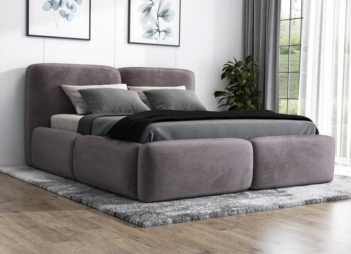 POLSTERBETT OLKE 160x200 Grau - Grau, Textil (160/200cm) - A&J MöbelLand
