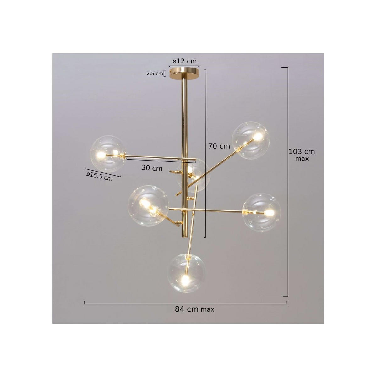 HÄNGELEUCHTE Zag, Gold, 84cm - Goldfarben, Glas (84/84/70cm) - KOSILUM