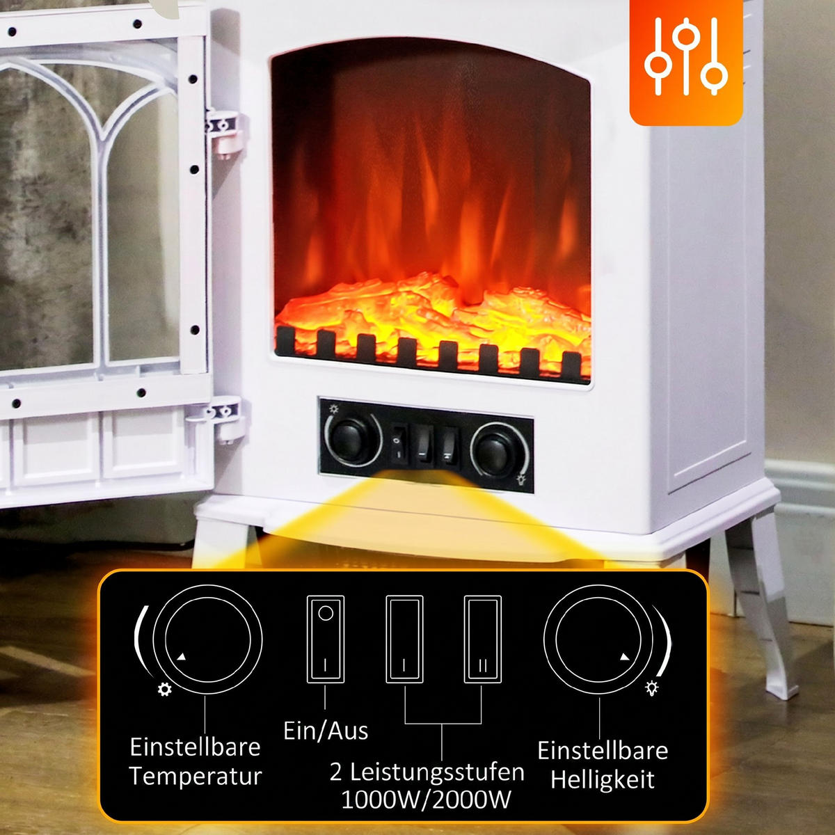 ELEKTROKAMIN Eisen Kunststoff Weiß - Weiß, Metall (23/56.5/39cm) - HOMCOM