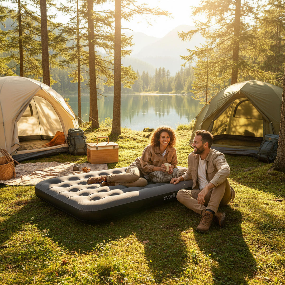 LUFTBETT Luftmatratze Camping aufblasbar 191x137x22cm - Grau, Kunststoff (137/191cm) - Avenli