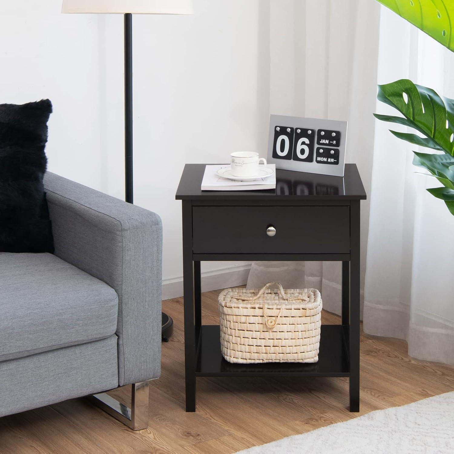 NACHTTISCH Beistelltisch Schwarz - Schwarz, Holz (40/58/48cm) - COSTWAY