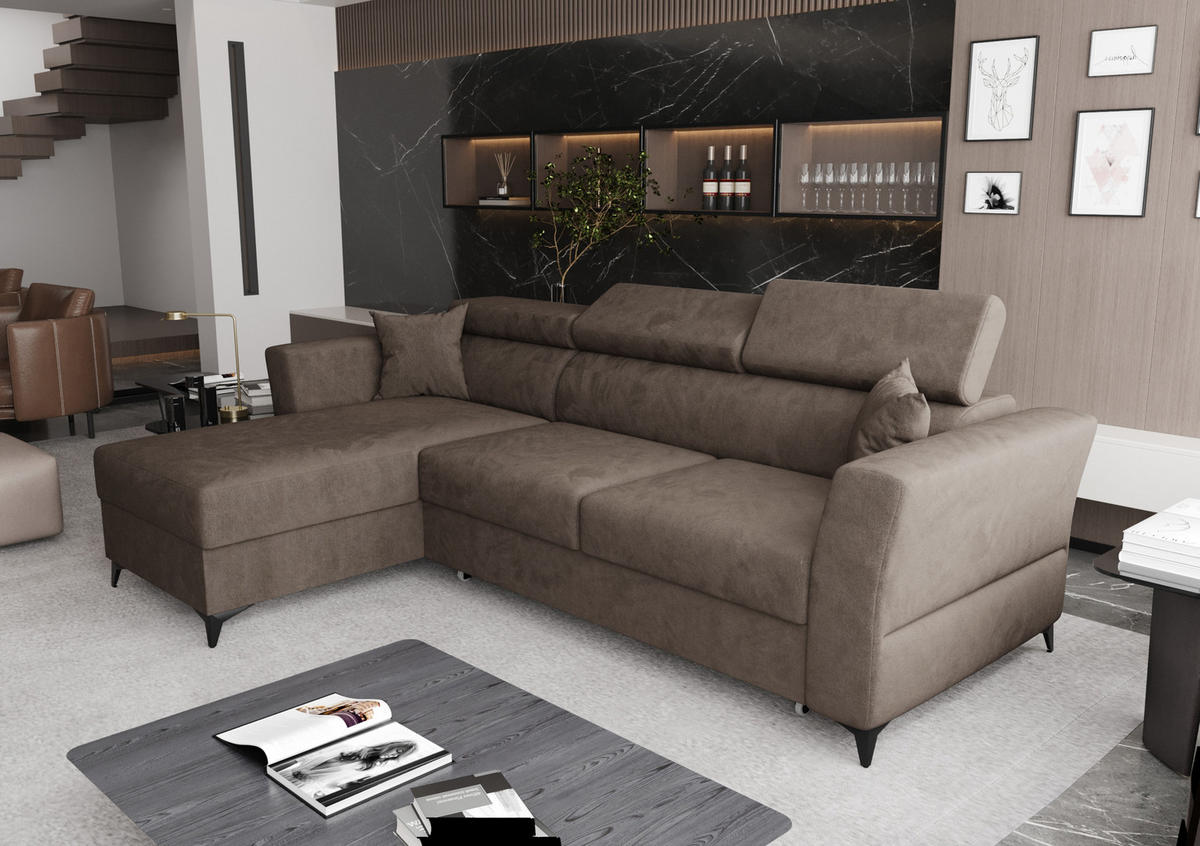 ECKSOFA L Form Ribella Bronze 265/180/100 cm Links mit Schlaffunktion - Schwarz/Bronzefarben, Textil/Metall (180/265cm) - AX Living