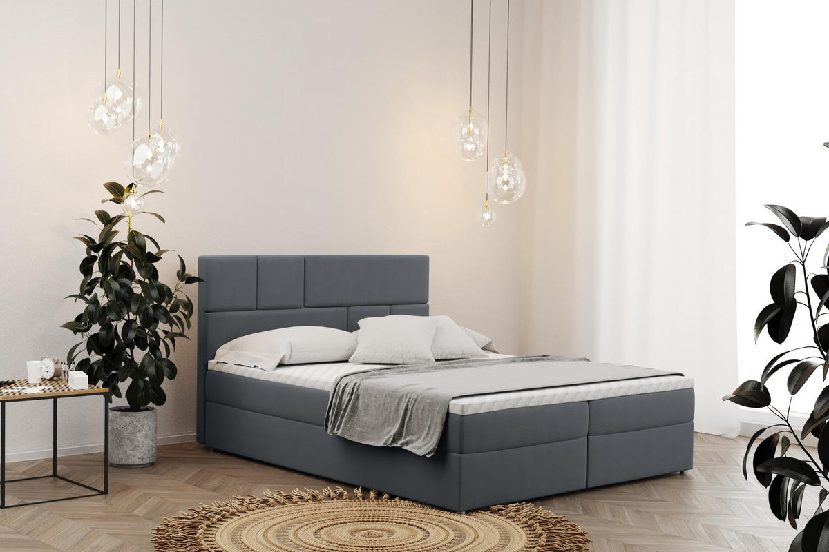 BOXBETT Mit Bettkasten BALI Stoff Mat Velvet Grau 120x200 cm H3-Bonell - Grau, Holz/Holzwerkstoff (120/200cm) - Kaiser Möbel