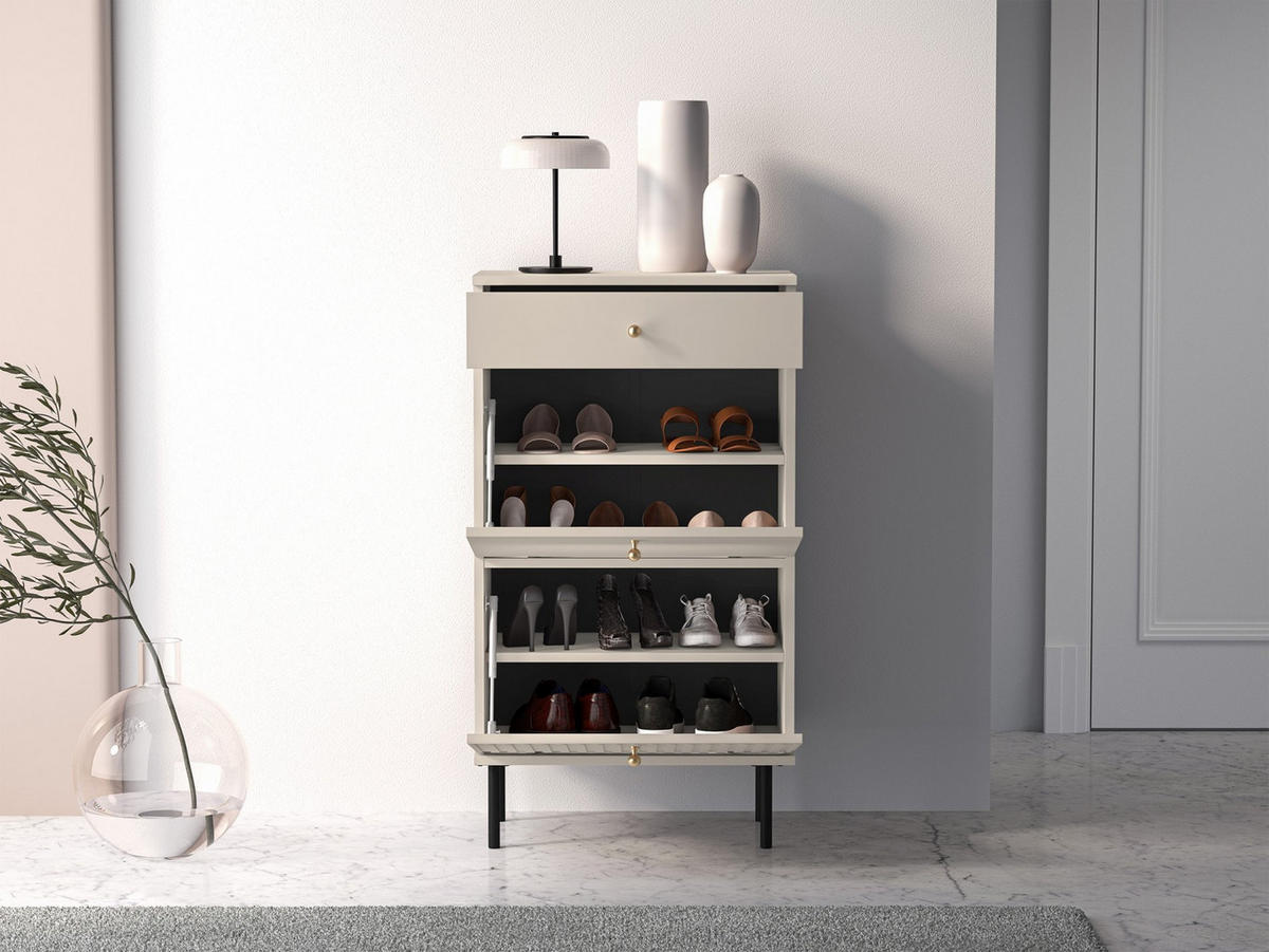 SCHUHSCHRANK Caletto Beige 55 cm - Beige/Goldfarben, Holzwerkstoff/Metall (55/98/34cm) - Selsey