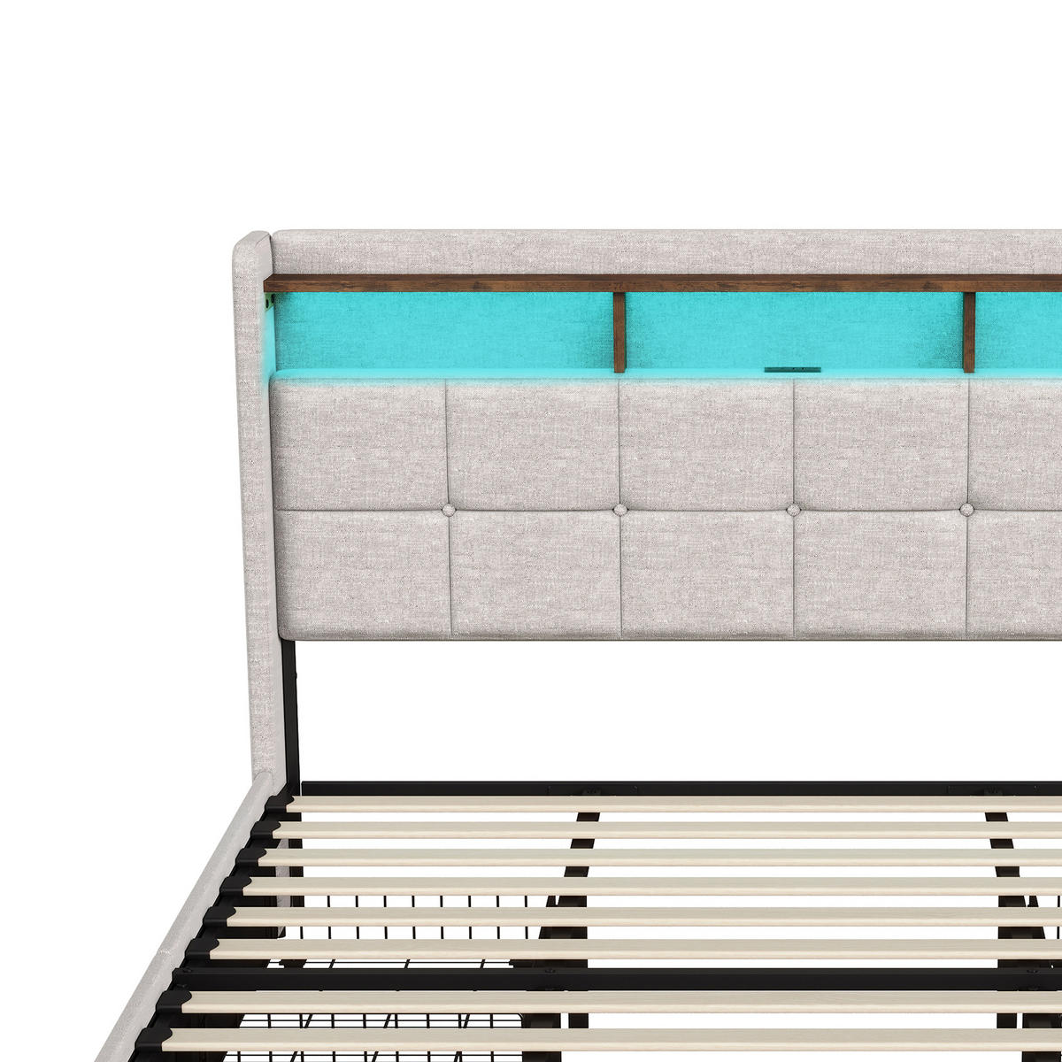 POLSTERBETT 180x200 cm mit LED, USB & USB-C, 4 Schubladen und Stauraum-Kopfteil, Beige - Beige, Holz (180/200cm)