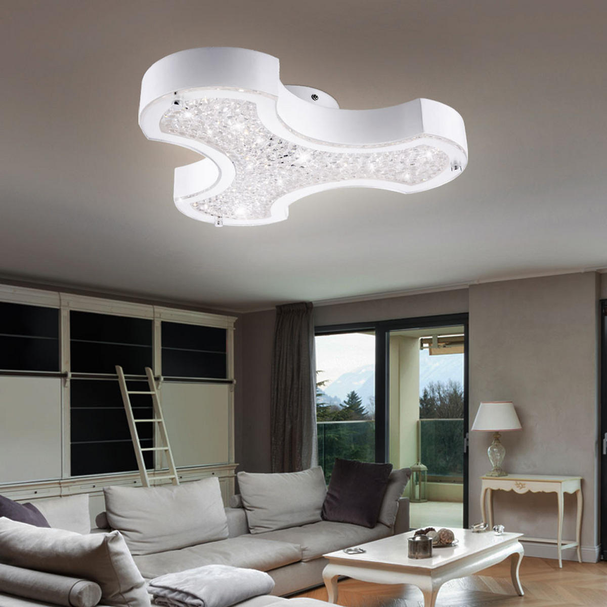 LED DECKENLEUCHTE Kristalle Weiß Metall - Weiß, Glas (37/34.3/7cm) - Globo Lighting