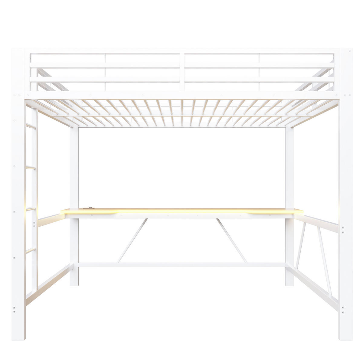 HOCHBETT 160/200 cm in Weiß mit LED, USB und Schreibtisch - Weiß, Metall (160/200cm) - CHICFURN