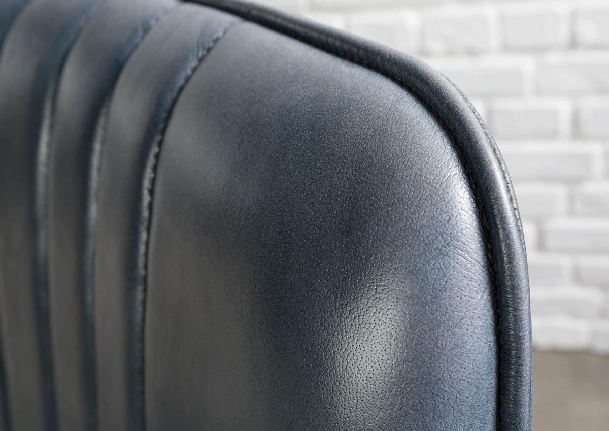 STUHL Echtleder 52 x 57 x 108 cm blau IRON LABEL #516 - Blau, Leder (52/108/57cm) - Massivmoebel24