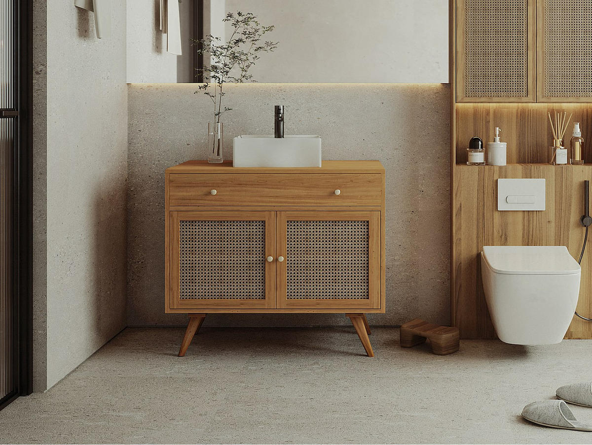 EINZELWASCHTISCH - 90 cm x 55 cm - holz - naturfarben hell Mansulan - Weiß, Holz (90/80/55cm) - Vente-Unique