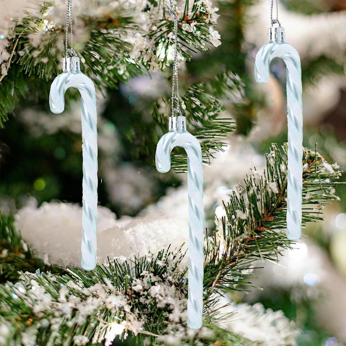 WEIHNACHTSBAUMSCHMUCK Zuckerstange 12 Stück Set Eisblau - Hellblau, Kunststoff (3/1/12cm)