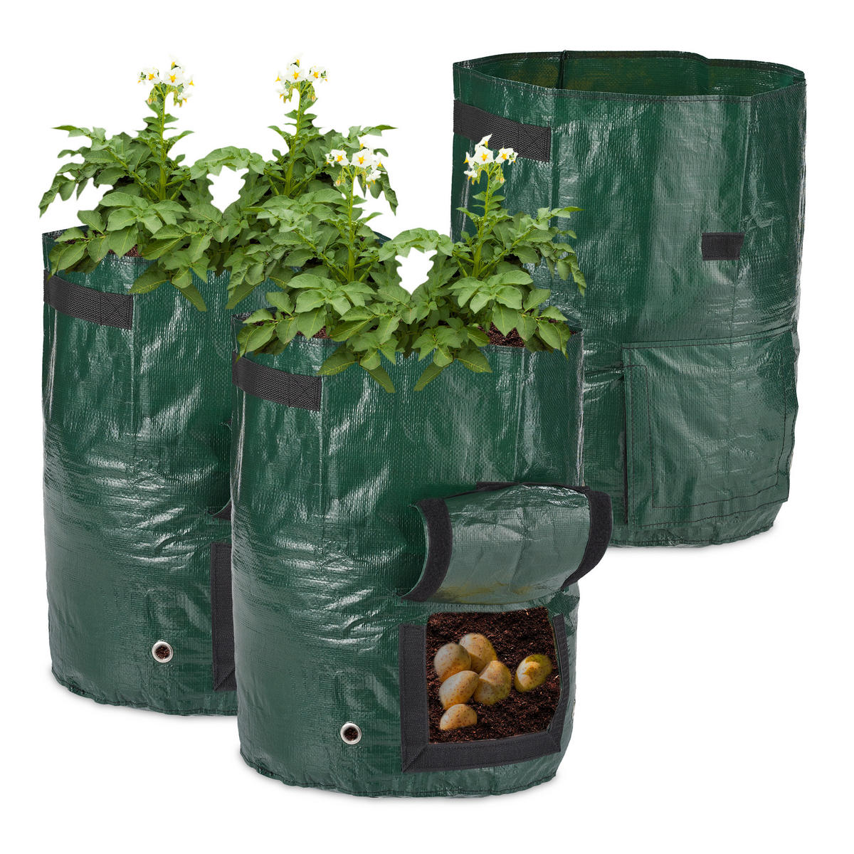 3XKARTOFFEL-PFLANZSACK - Dunkelgrün, Kunststoff (33/44cm) - Relaxdays