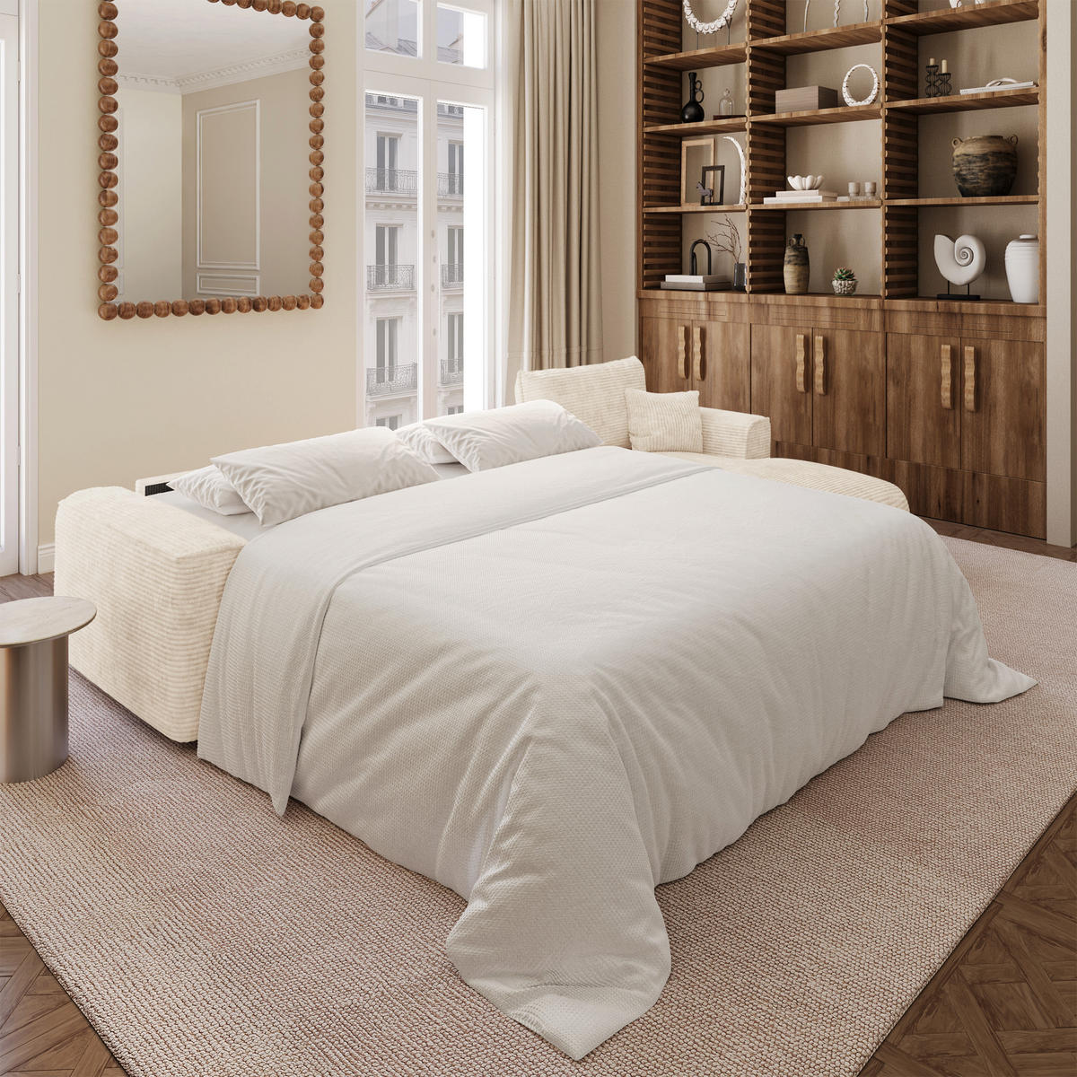 ECKSOFA rechtwinklig COMO Cord Beige 300cm - Beige, Textil (300/165cm) - Premium Interiors