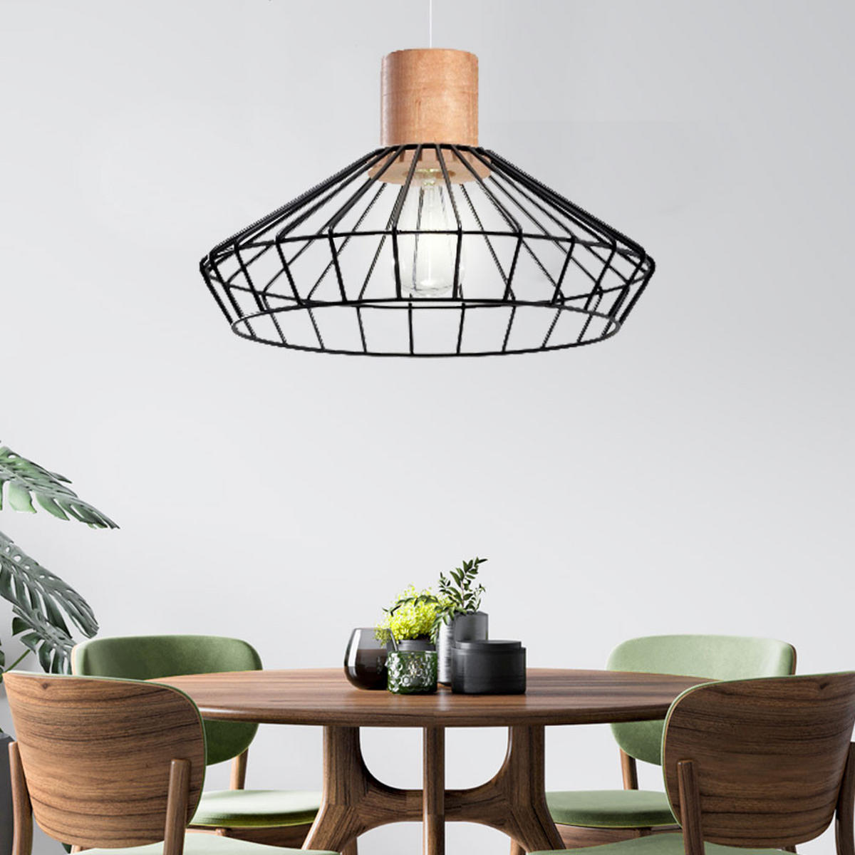 HÄNGELEUCHTE Stahl Schwarz Holz Natur - Schwarz, Holz (39/39/130cm)