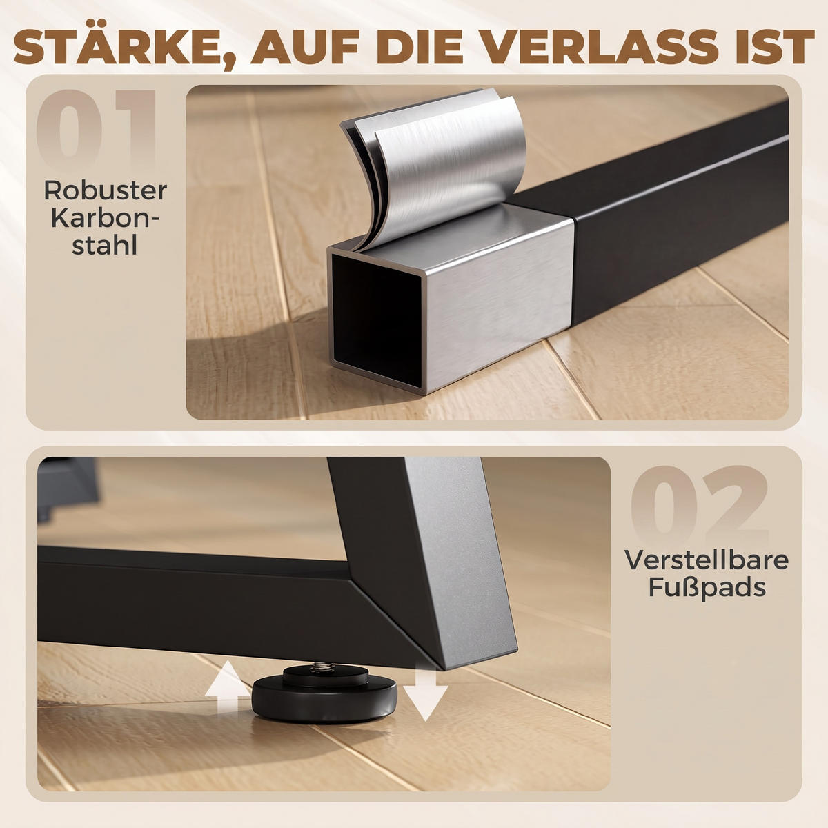 ESSTISCH Spanplatte Stahl Naturholz - Schwarz/Naturfarben, Holzwerkstoff/Metall (100/100/76.5cm) - HOMCOM