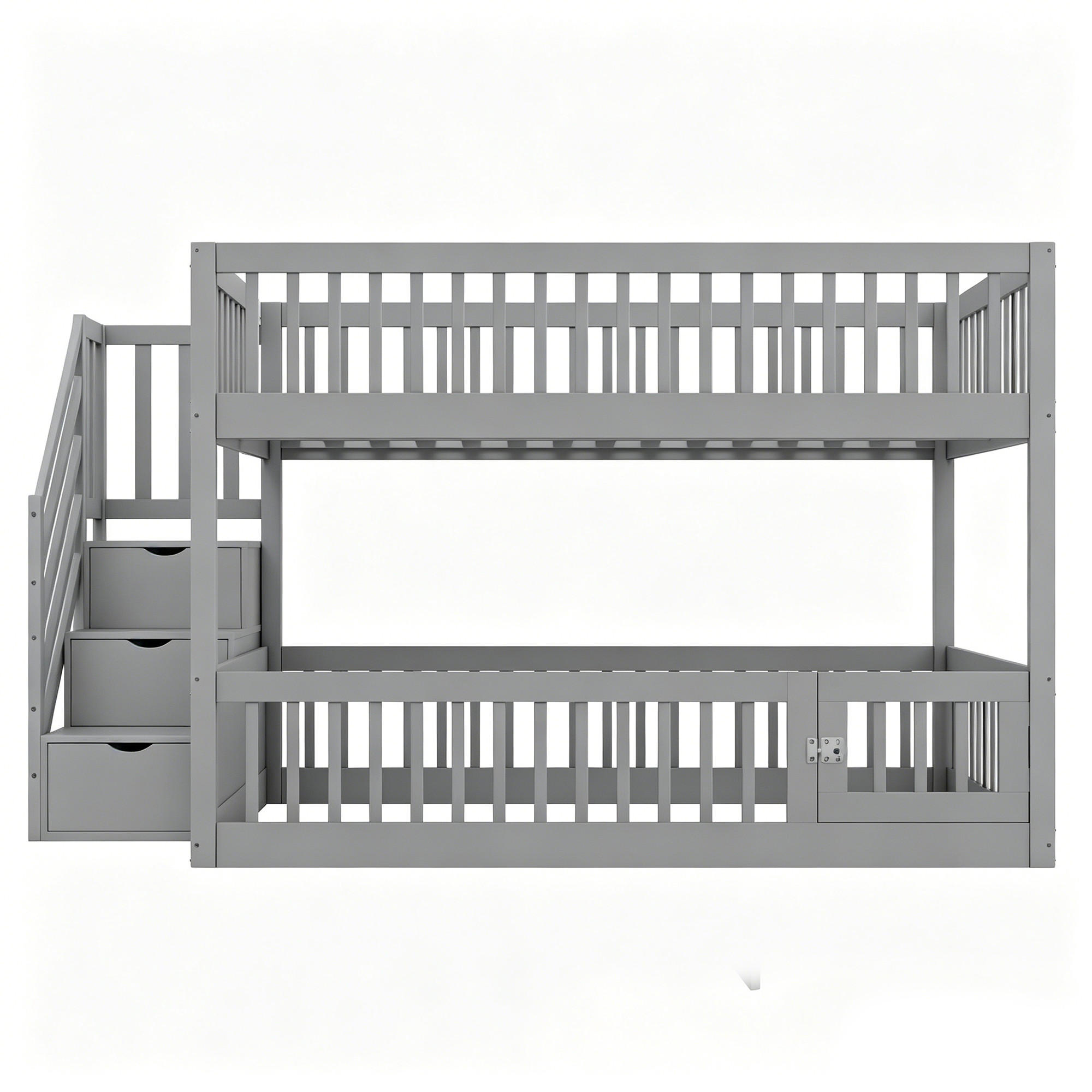 ETAGENBETT 140/200 cm Grau mit Sicherheitstreppe und Schubladen - Grau, Holz (140/200cm) - Oxeza